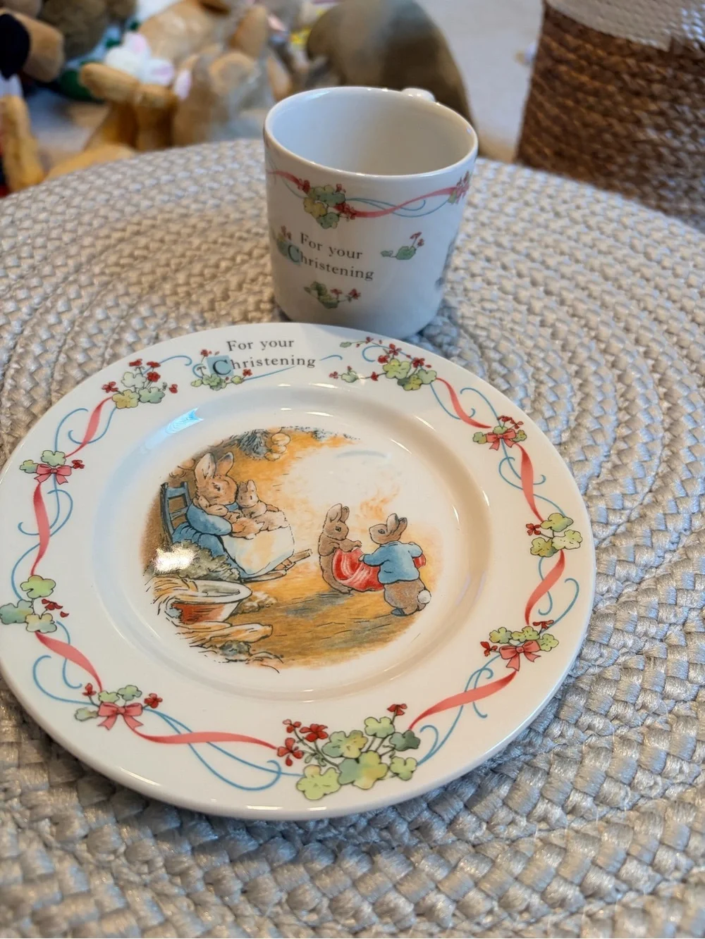 Beatrix Potter Children's Christening Plate and Cup Set -